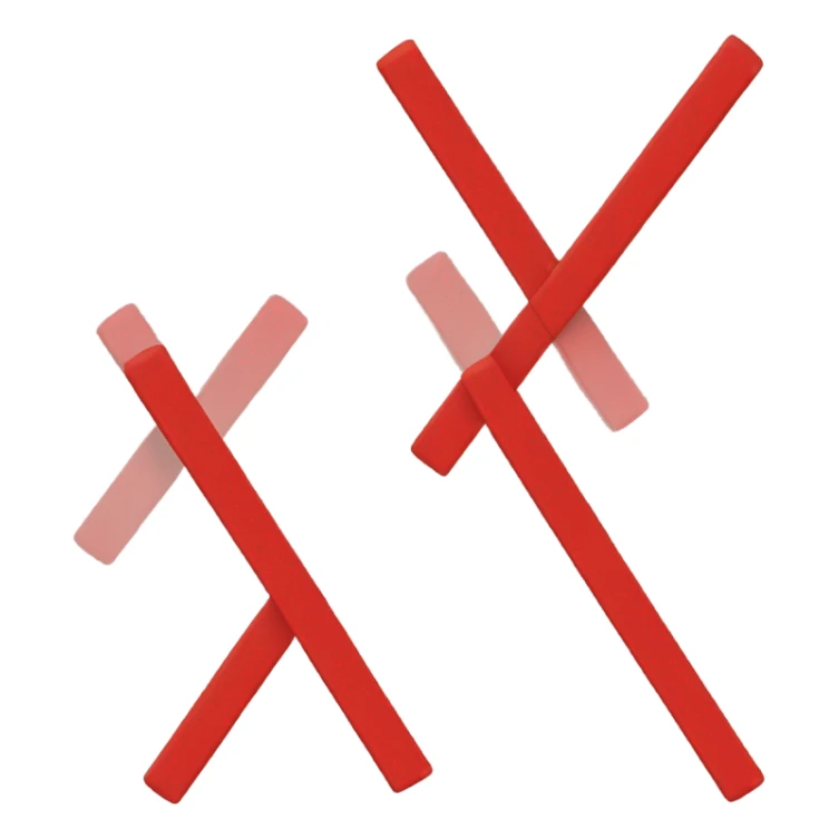 3 horizontal bars with diagonally crossed beams on top, red sticker