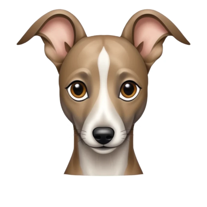 Create a brindle whippet emoji with long Dobby looking ears and a long snout sticker