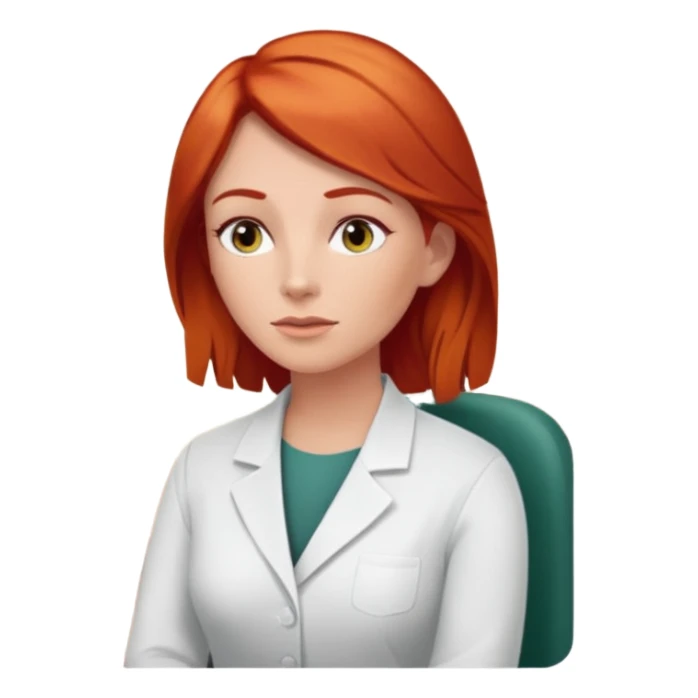 “Red-haired therapist in a calm, modern therapy room, attentively listening to a client, warm lighting, realistic style.” sticker
