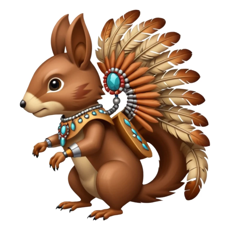 Full Robotic squirrel wearing native American regalia with feathers and beads sticker