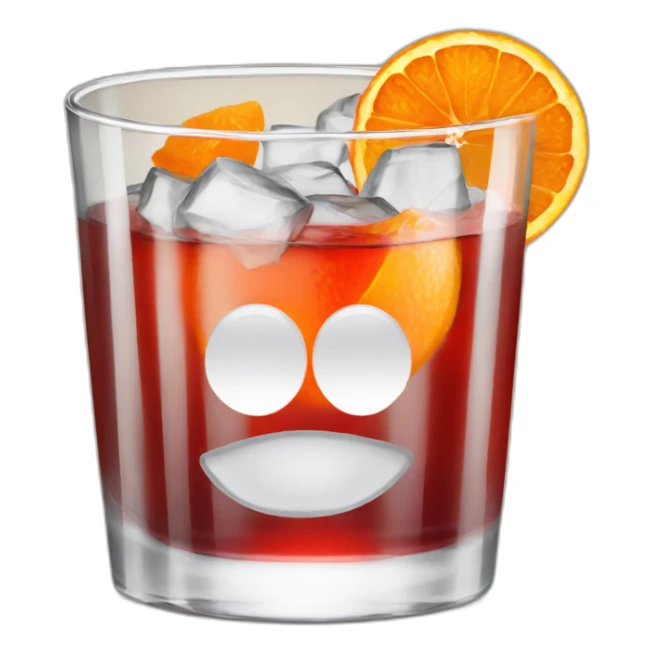 negroni in a rocks glass with an orange peel sticker