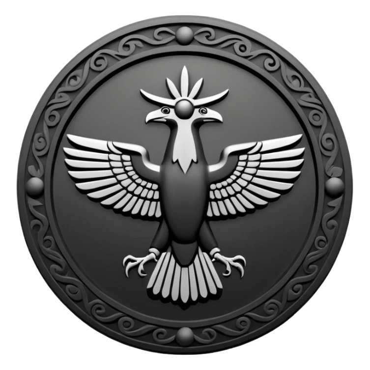 Minimal Faravahar-inspired ancient glyph,
Unicode-like pictogram similar to 𓄂𓆃,
abstract, single-symbol design,
monochrome, flat,
ancient carved sign,
no background, no text sticker