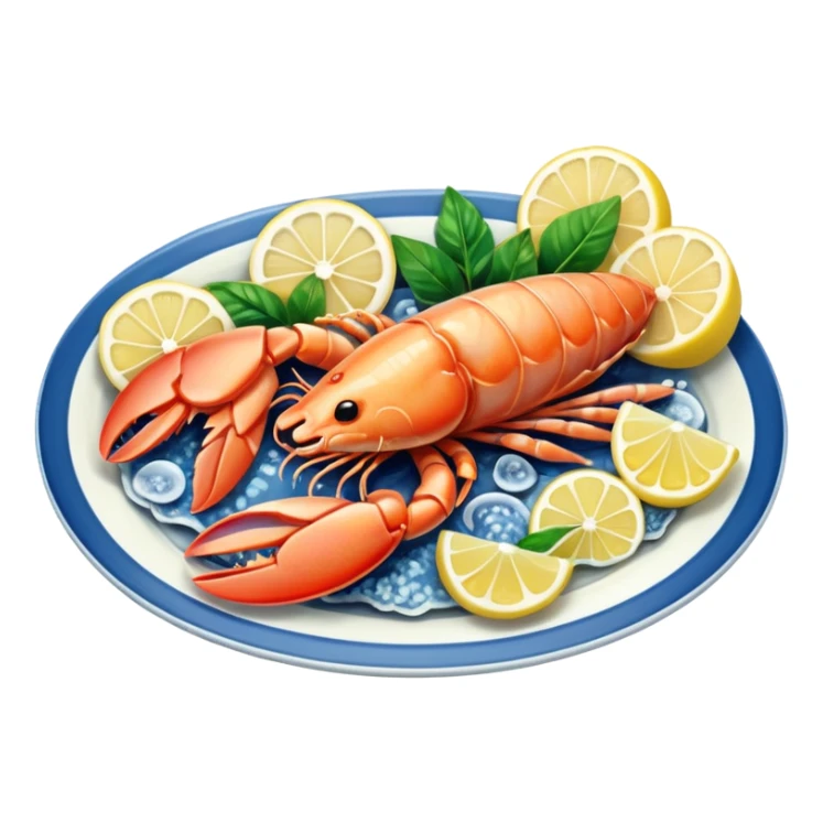 seafood on a porcelain platter with lemon  sticker