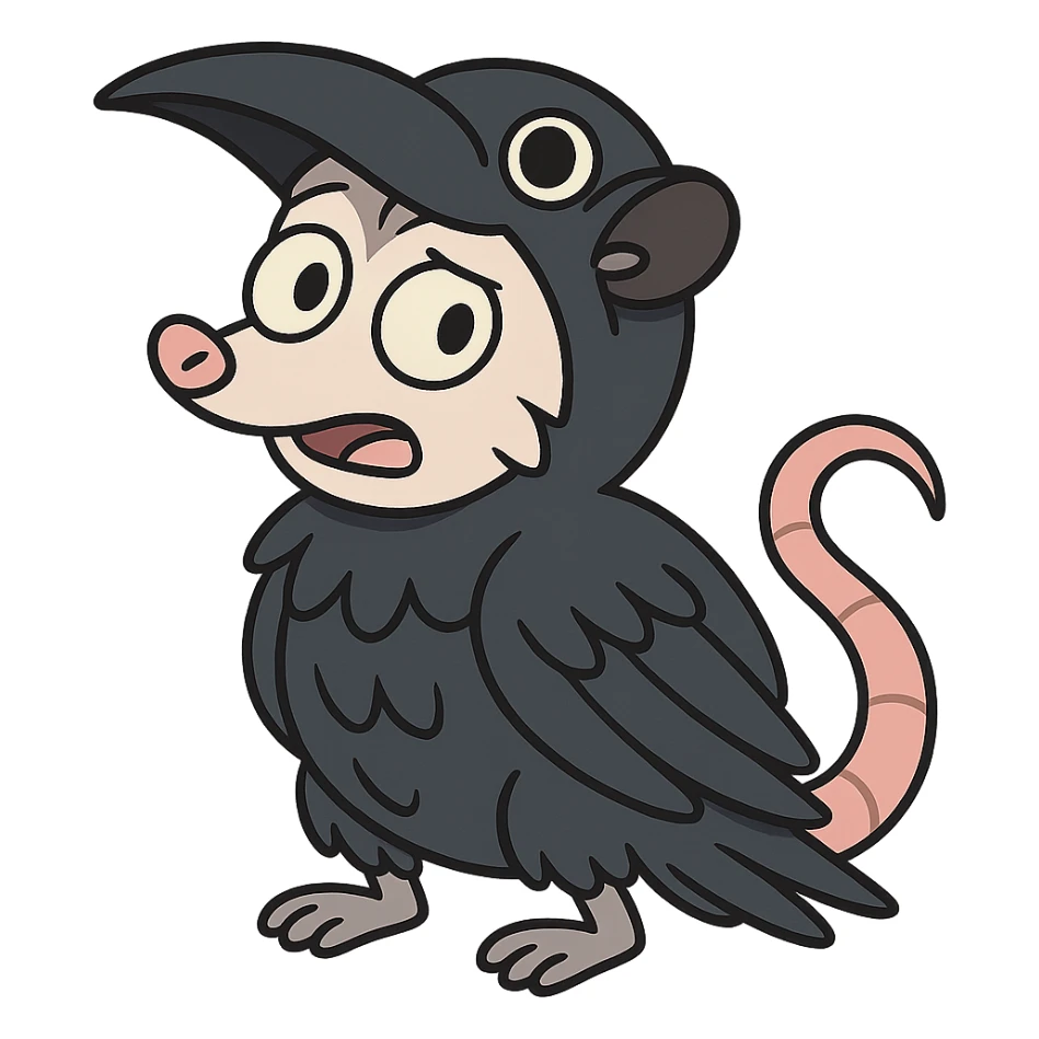 cute cartoon possum dressed up like a crow sticker