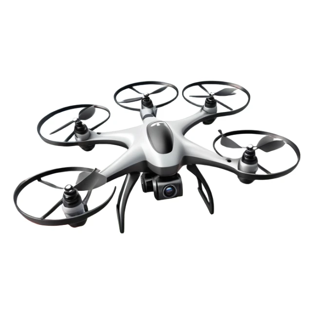 An icon showing a racing quadcopter drone in the foreground, flying at high speed through a course filled with obstacles and checkpoints. Other drones zoom in the background over a dynamic landscape. Transparent background highlights the thrill and precision of drone racing. sticker