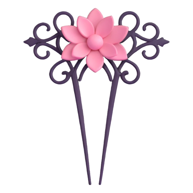 realistic 3D gothic hairpin with pink detail, minimal and elegant sticker