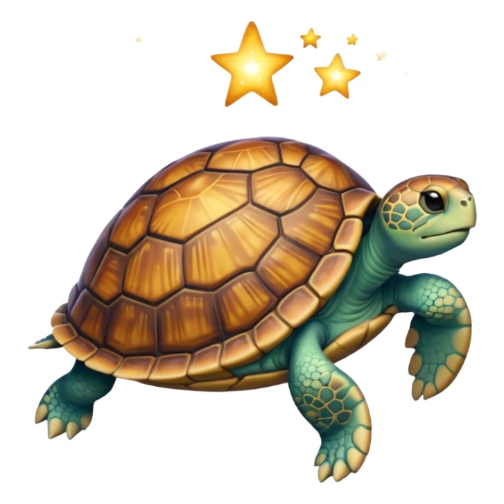 Quasar Turtle emoji – full body, large turtle with a smooth glowing shell shaped like a cosmic quasar, simple light effect in the center of the shell, stars in the shell, no patterns, no aura, slight side angle, no background
 sticker
