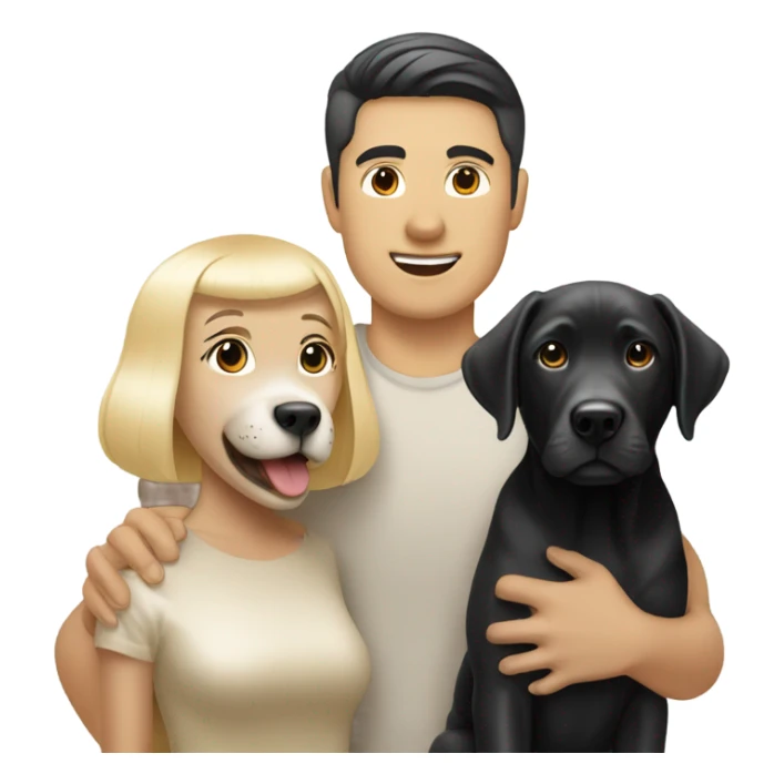 Blonde man with black haired asian women and silver lab puppy sticker