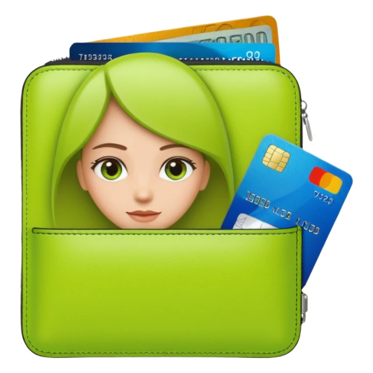 Girl’s lime green Wallet with Drivers License and Credit Card inside sticker