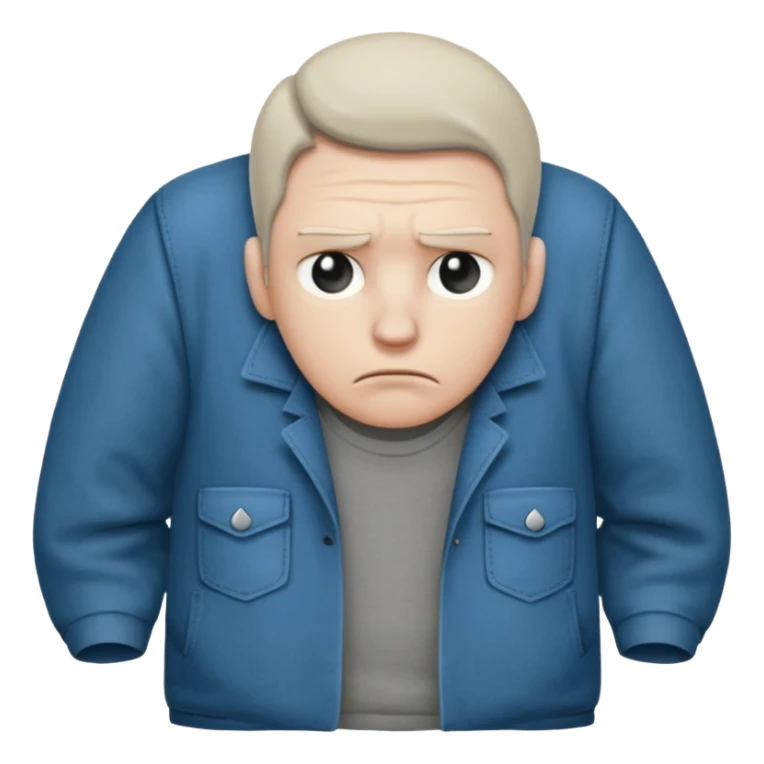 A sad man turns out his pockets and looks sadly at the camera sticker