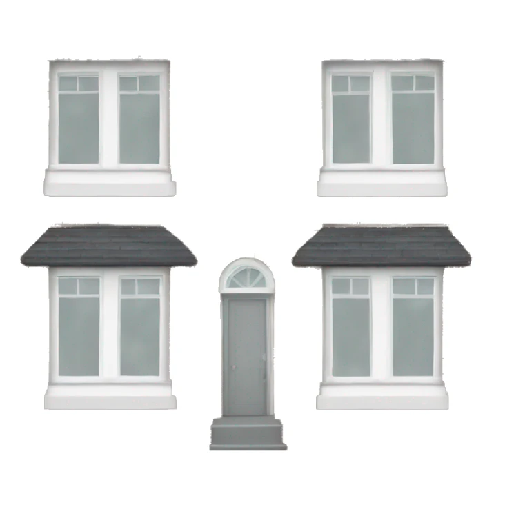 two floors brick house with dark grey windows and grey flat roof sticker