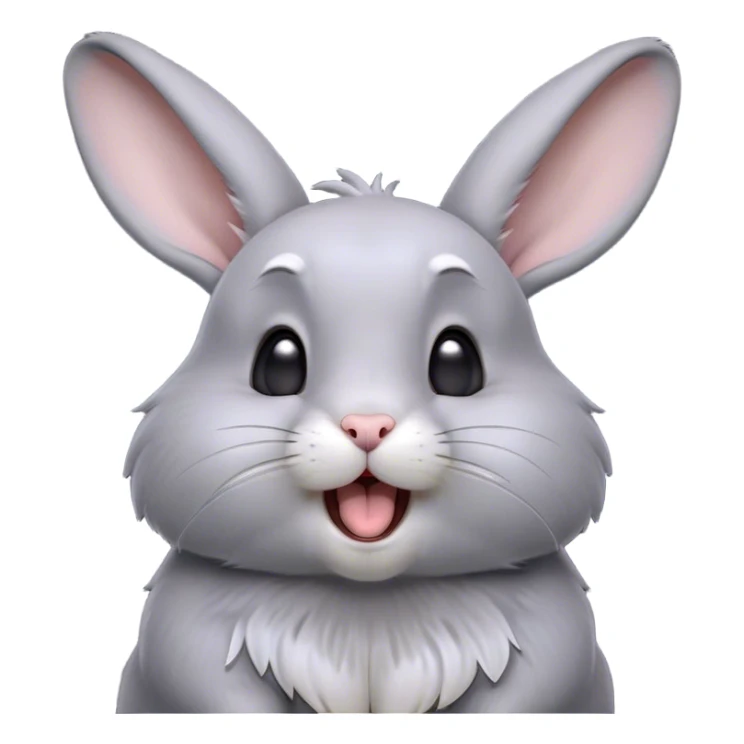 Cinematic Cute Yawning Grey Rabbit Portrait Emoji, Head tilted slightly with a dramatic, wide-open yawn, showcasing a smooth grey fur with a refined finish, floppy ears slightly drooping, round grey eyes barely open in drowsy contentment, Simplified yet irresistibly adorable features, highly detailed, glowing with a soft, cozy glow, high shine, relaxed yet expressive, stylized with a touch of whimsy, bright and endearing, soft glowing outline, capturing the essence of a sleepy yet affectionate bunny, so drowsy it feels like it could stretch out of the screen and curl up for a nap! sticker