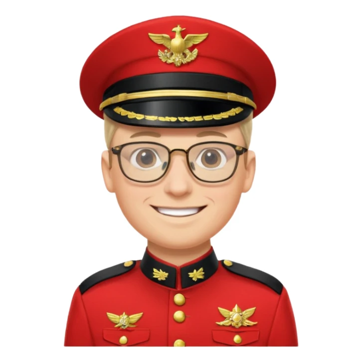 Smiling military man with glasses in red uniform sticker