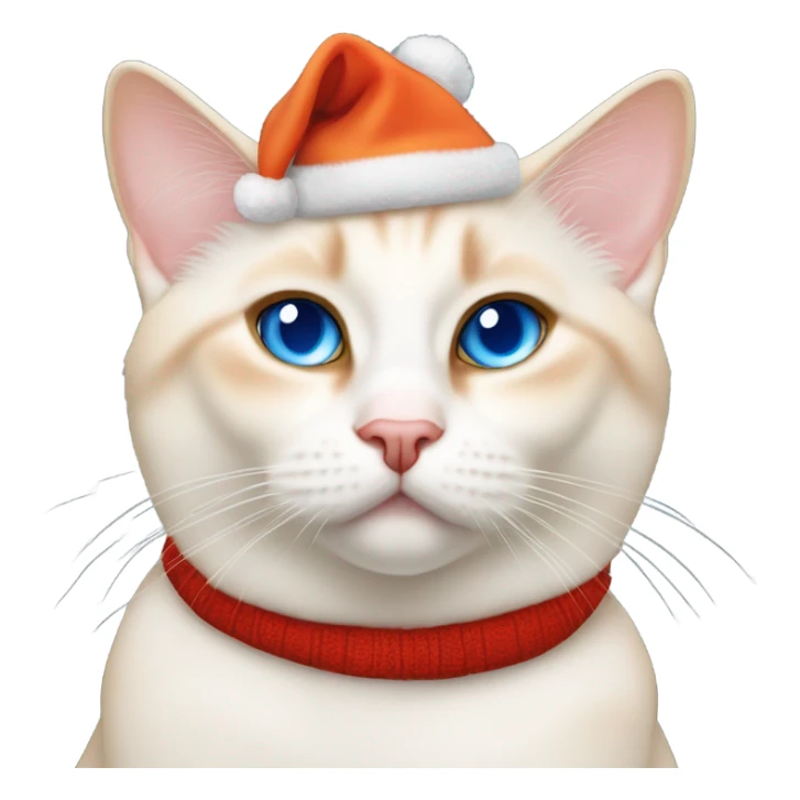 chubby flame point Siamese, white fur with orange accents and blue eyes wearing a red christmas hat  sticker