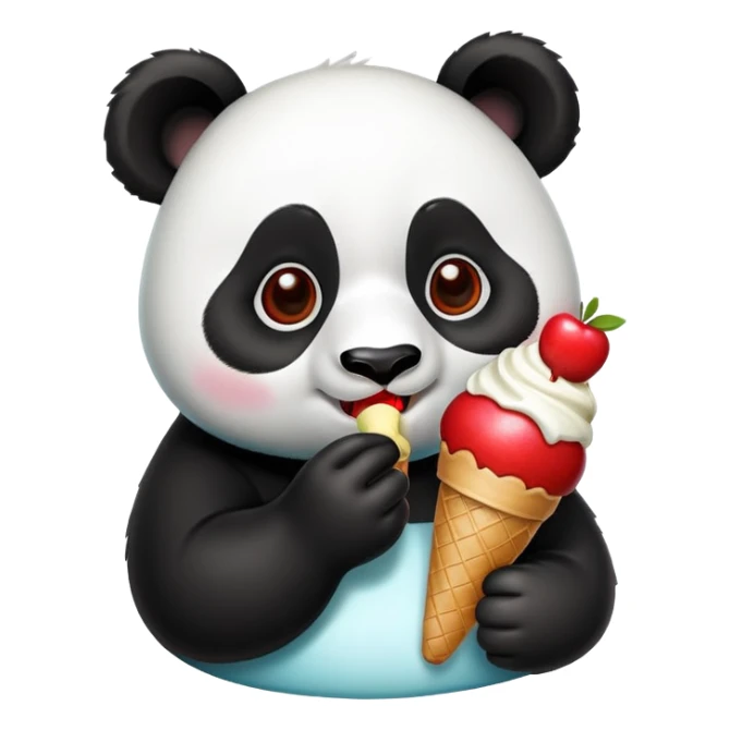 Panda eating ice cream apple emoji sticker