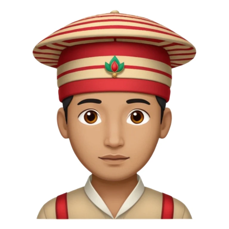 man wearing a Nepali Dhaka topi with stripes and design on it sticker