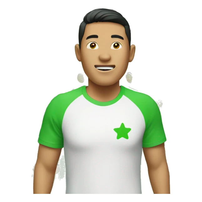 Asian man green with t-shirt celebrates something sticker