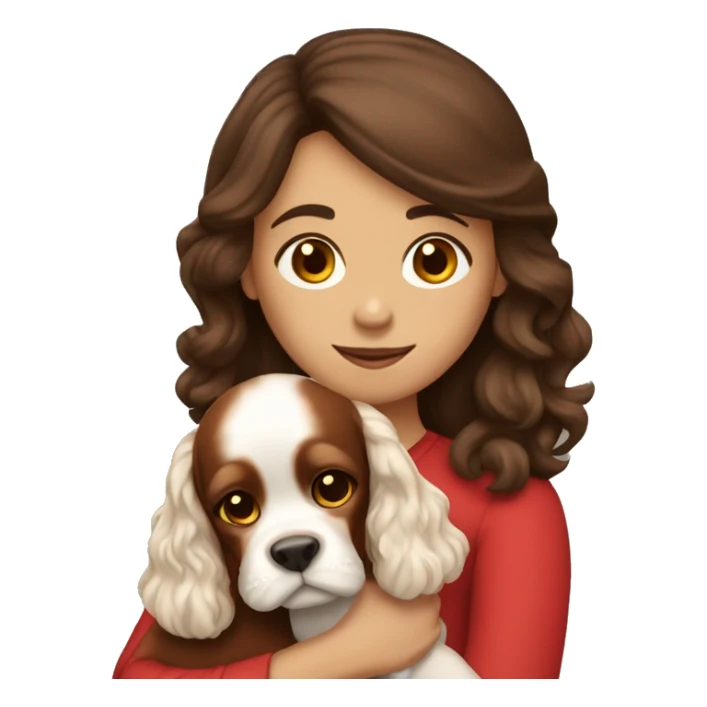 brunette girl holds red cocker spaniel in her arms sticker