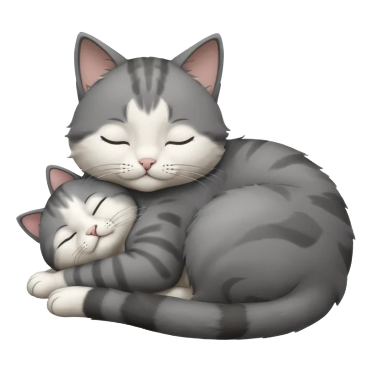 dark grey and white small cat with closed eyes, leaning his head on his paw while leaning on his elbow lying down sticker