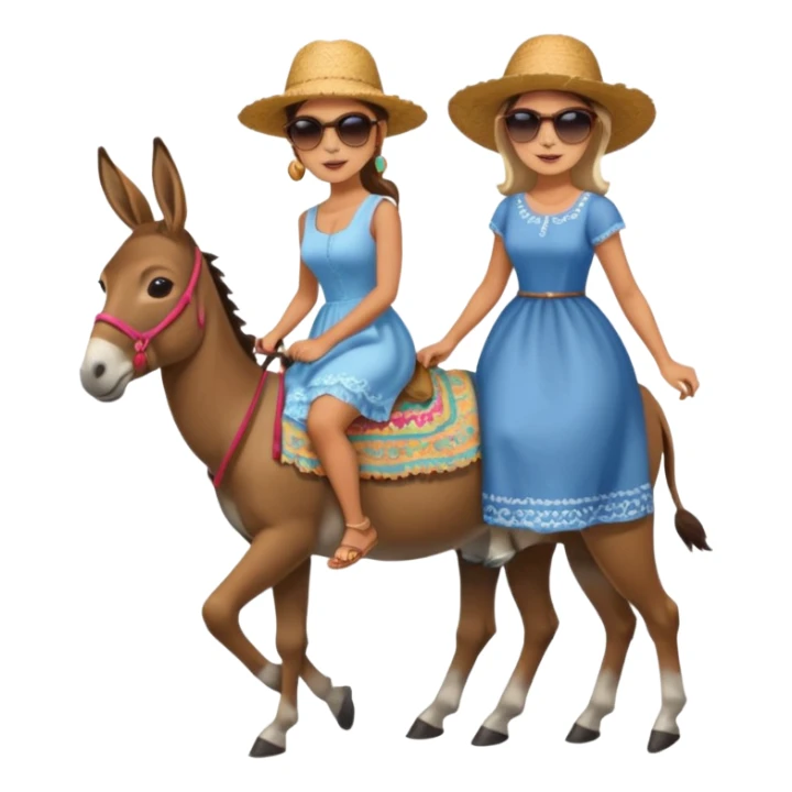 a lady on a donkey while the man is walking alongside the donkey sticker