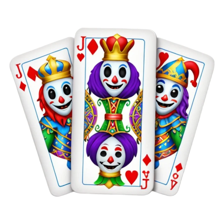 bunch of 3 poker cards, with crazy colorful jolly jokers inside sticker