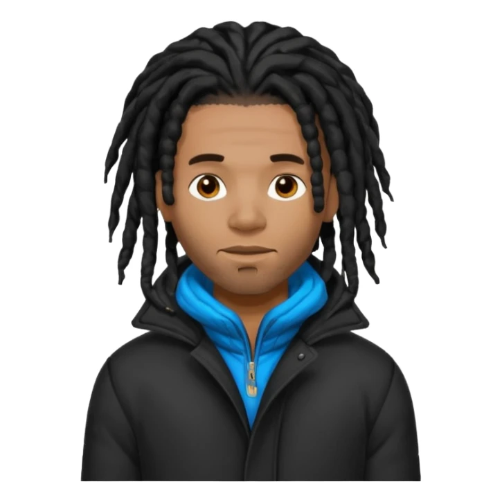 African American man with black dreadlocks shoulder length wearing black bubble winter coat sticker
