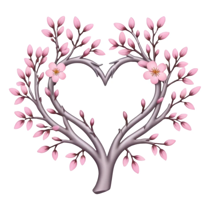 heart entwined with sakura branches and subtle silver details sticker