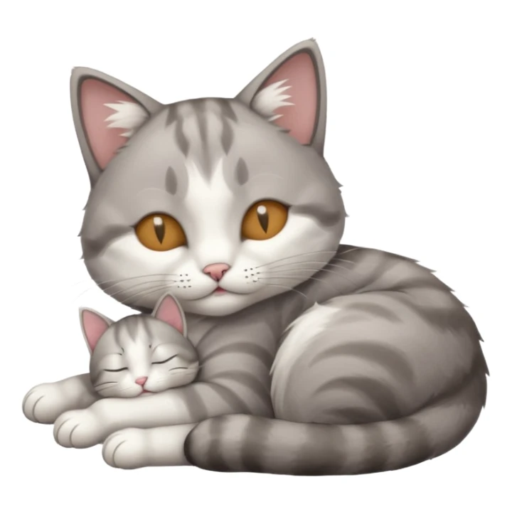 grey and white small cat with its eyes closed lying down leaning on his elbow with his paw curled under his head holding it up sticker