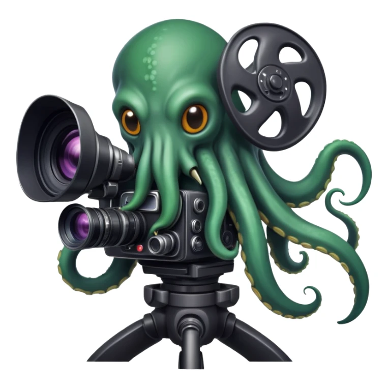 Cthulhu as a cameraman, tentacle-faced cosmic horror entity operating a movie camera sticker