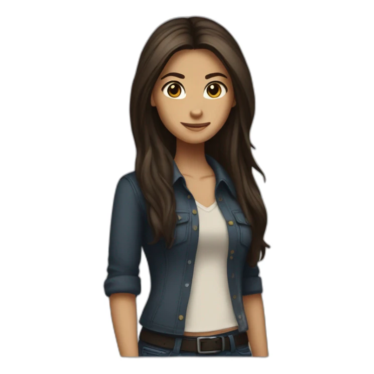 Elena Gilbert with long hair and a ribbed button-down t-shirt sticker