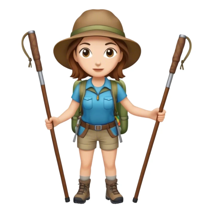 White female hiker with brown hair holding poles sticker