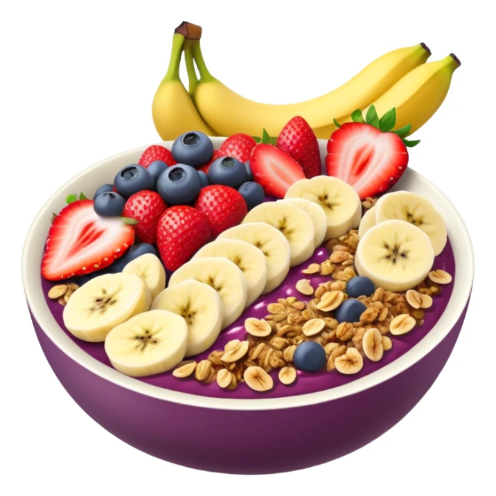 Açaí bowl with bananas and strawberries  and granola sticker