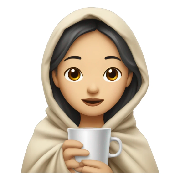 asian girl inside a blanket sipping coffee eyes closed sticker
