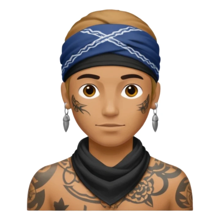 a human with bandana and tattoo sticker