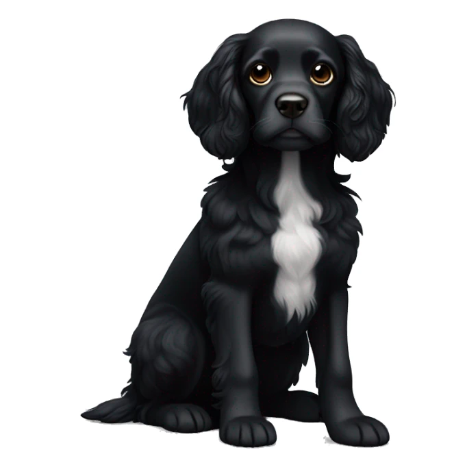 Small completely black spaniel with black fur on his whole face and white fur only on his chest sticker