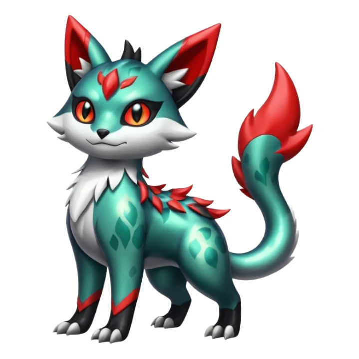 Shiny Silvery Colorful Iridescent Oriental painted marked patterned Asian beautiful elegant extravagant extraordinary Litten-Zygarde-Zangoose-fusion sticker