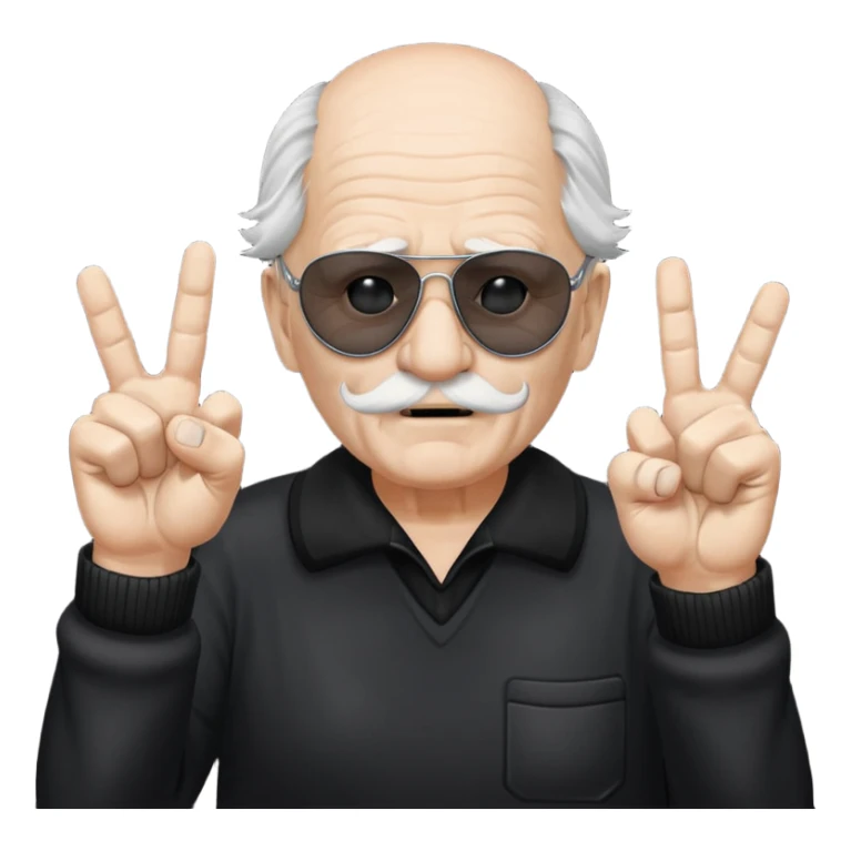 Some white old guy with a mask on and black shades with it also holding up the middle fingers sticker