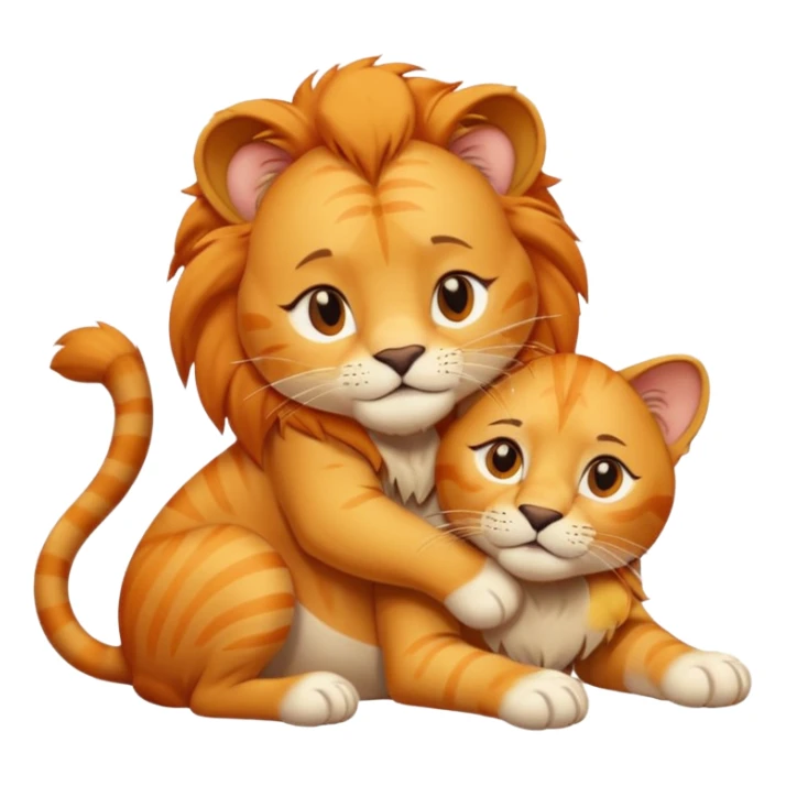 Animal Gata masajeando con la mano derecha la cabeza de un león  sticker