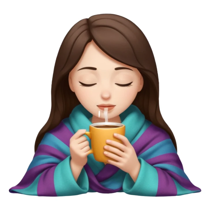 pale brunette girl inside a blanket sipping coffee eyes closed sticker