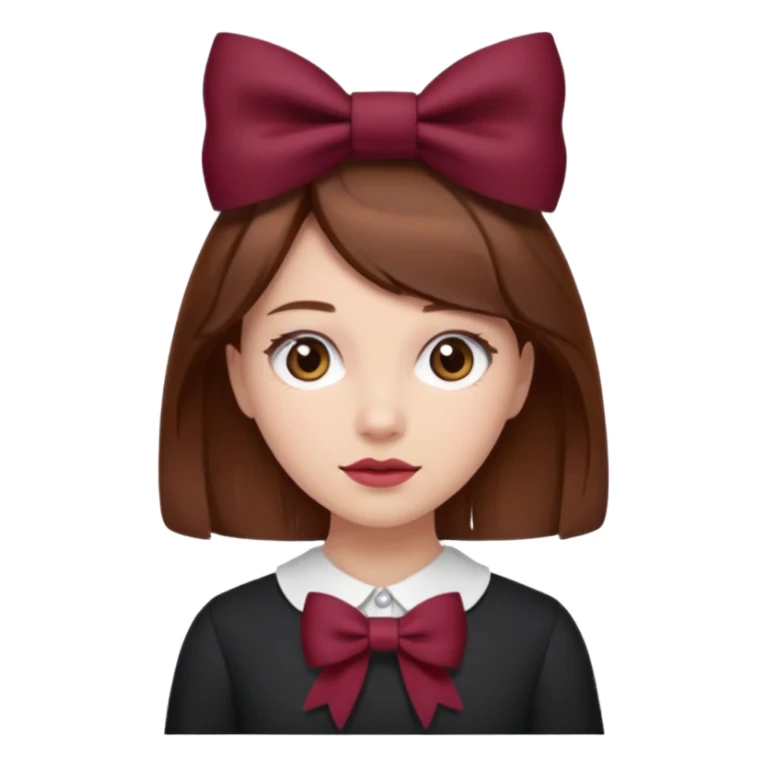 girl brown hair with a burgundy bow sticker