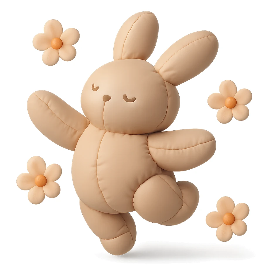 pale brown bunny spinning with flower petals around, cushion style sticker