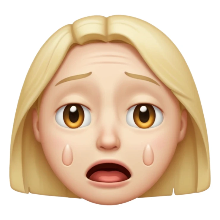 crying emoji with eyes open wide, visible eye bags, 3/4 profile sticker