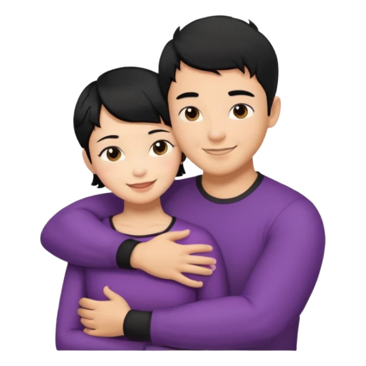 buff tan asian Man black hair hugging girl with black pixie cut  sticker