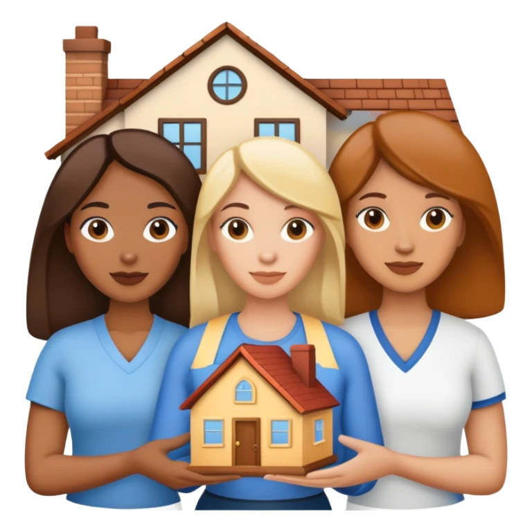 3 women holding a home title sticker