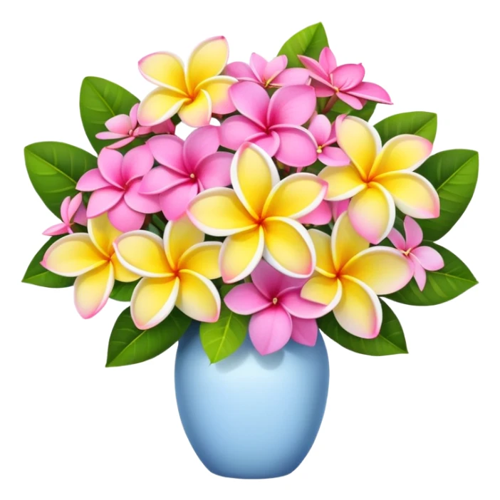 Bouquet of pink and yellow plumeria flowers and hydrangeas  sticker