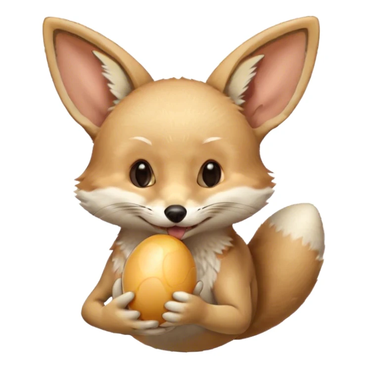 fennec carrying an unpeeled egg with his mouth sticker