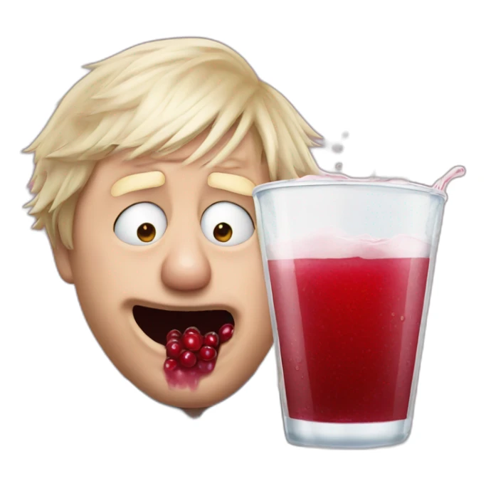 Boris Johnson with cranberry juice leaking from his mouth sticker