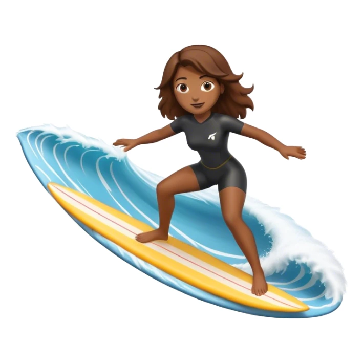 Woman with brown hair surfing wave in 3d sticker