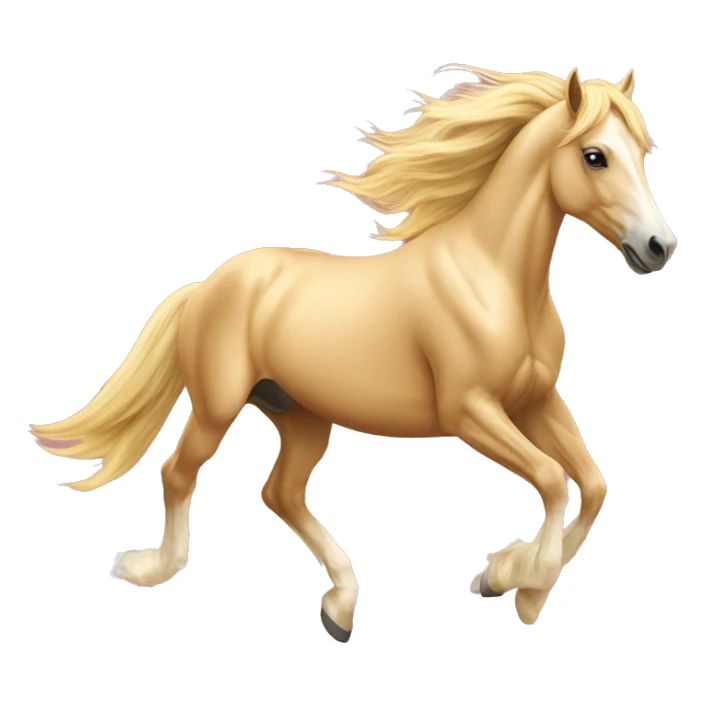 Yellow palomino horse with long flowing mane galloping with prosthetic leg, slender horse, solid yellow horse, running, galloping with prosthetic leg, pretty horse, horse with piebald foal sticker