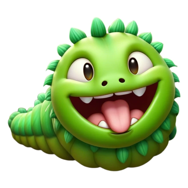 Cinematic Realistic Cute Yawning Caterpillar Portrait Emoji, Head tilted slightly with a dramatic, wide-open yawn, showcasing a soft, downy segmented body in vivid green with subtle drooping and half-closed, drowsy eyes, rendered with intricate natural texture and gentle shadows, high shine, relaxed yet expressive, styled with a dash of woodland charm, soft glowing outline, capturing the essence of a sleepy yet affectionate caterpillar that appears ready to stretch out and rest among the leaves! sticker